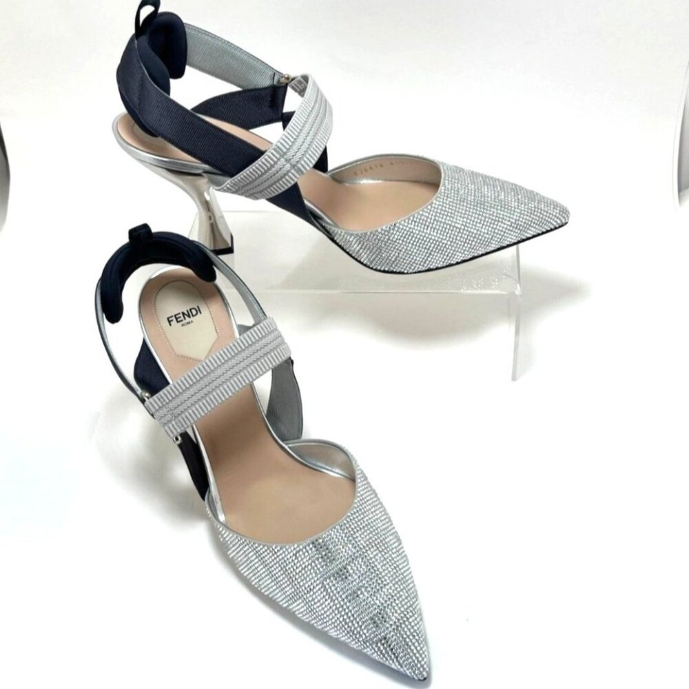 Fendi Colibrì Silver high heels 85mm slingbacks Women Pointed Toe Pumps Sz 41.5
